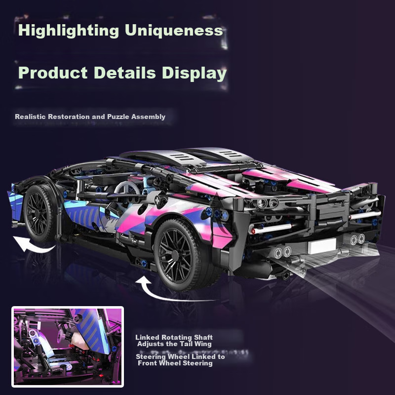 Qizhi Chuangxiang Lamborghini Building Block Racing Car, Compatible with Lego, D...