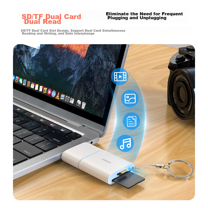 Pisen USB 3.2 Card Reader SD/TF 4.0 Three-In Type-C High-Speed Card Reader Compa...