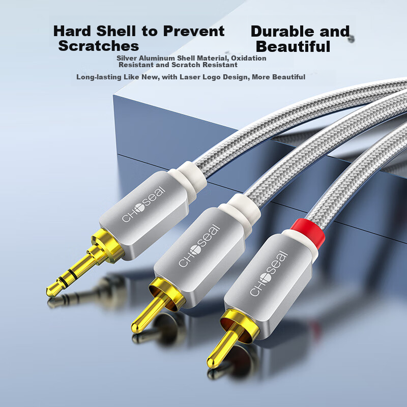 CHOSEAL 3.5mm to Dual Lotus Audio Cable Double Layer Shielding Silver Aluminum S...