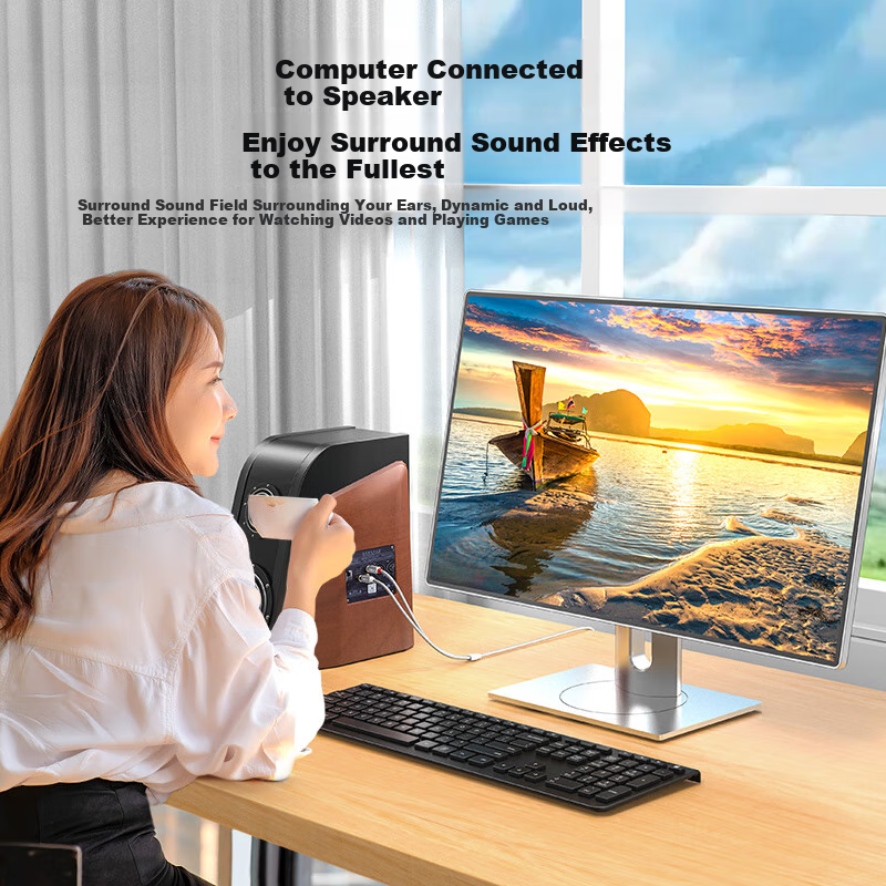 CHOSEAL 3.5mm to Dual Lotus Audio Cable Double Layer Shielding Silver Aluminum S...