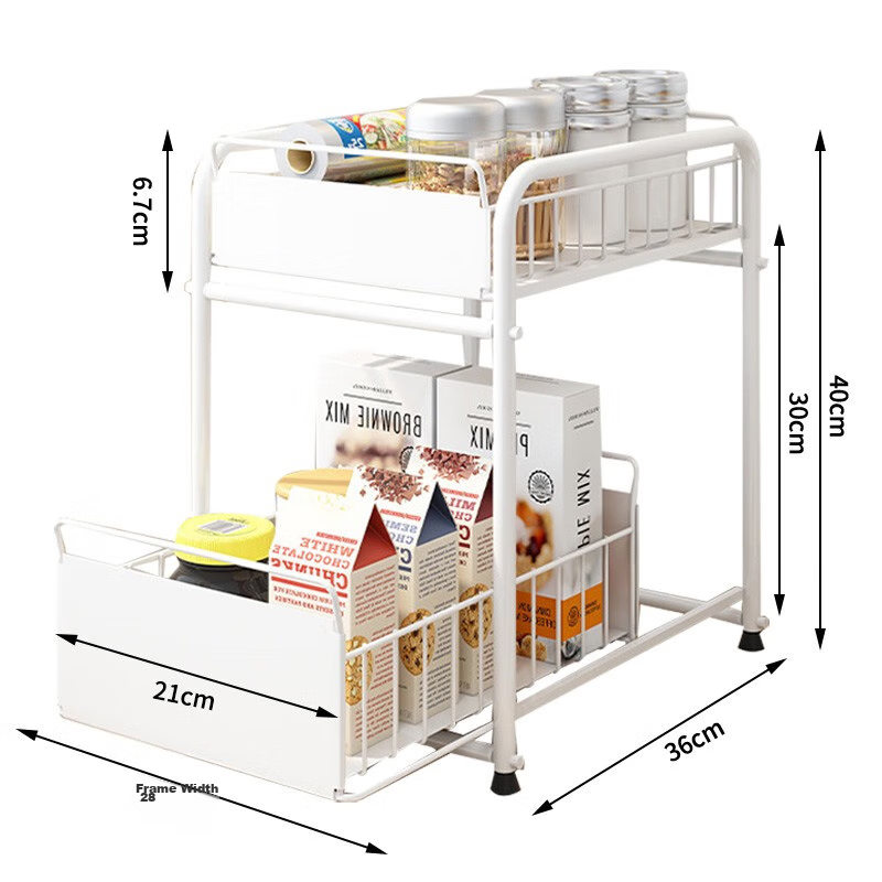 Ourunzhe Kitchen Storage Rack, Under-Sink Pull-Out Organizer, Bathroom Storage S...