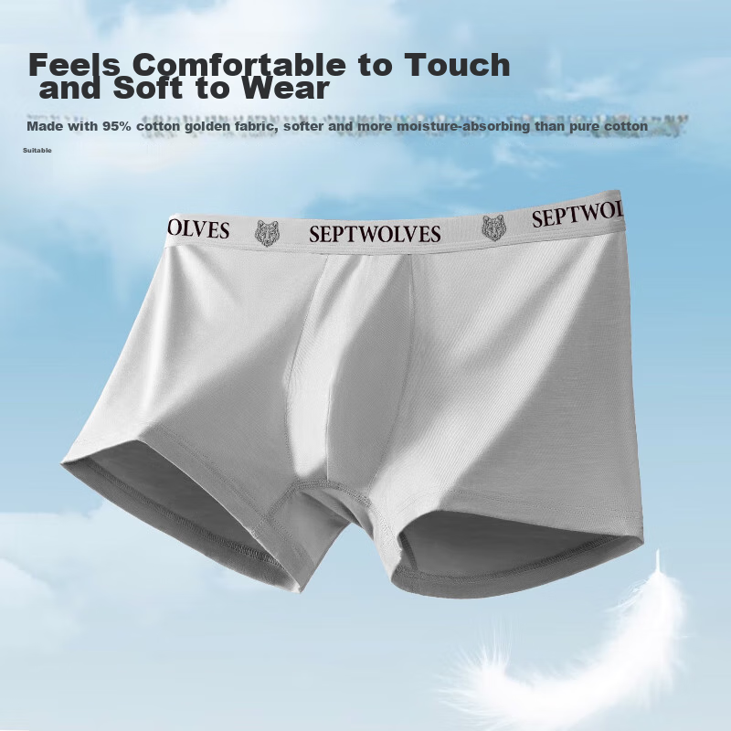 SEPTWOLVES Men's Underwear, Spring And Summer Pure Cotton Boxer Briefs, Mulberry...