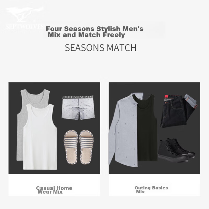 Septwolves Men's Vest, 100% Pure Cotton, Slim Fit, Elastic, Versatile Undershirt...