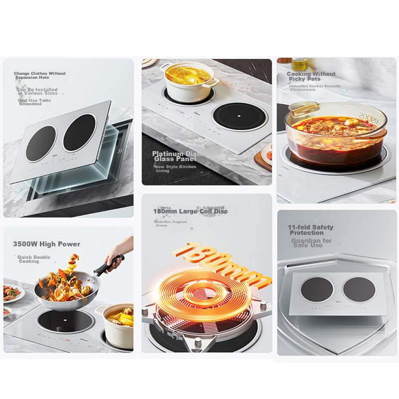 Midea Electromagnetic Cooker, Dual Burner, 3500W, High Power, Left Electric Righ...