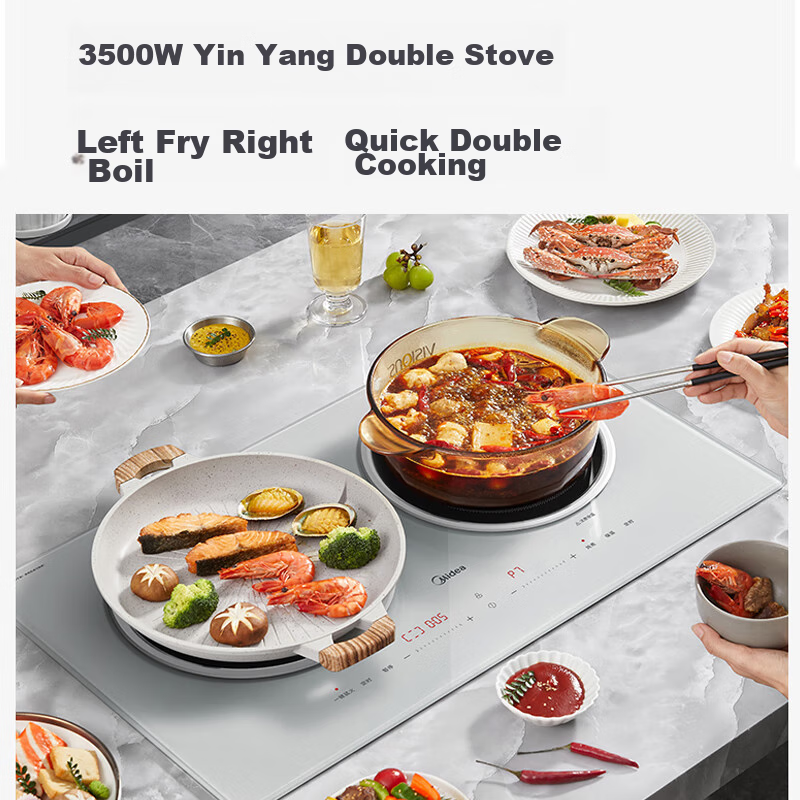 Midea Electromagnetic Cooker, Dual Burner, 3500W, High Power, Left Electric Righ...