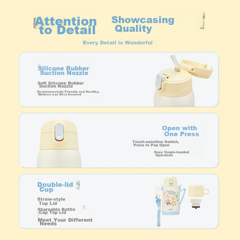 THERMOS Children's Insulated Cup, Student Straw Water Bottle, Qiaohu Co-Branded...