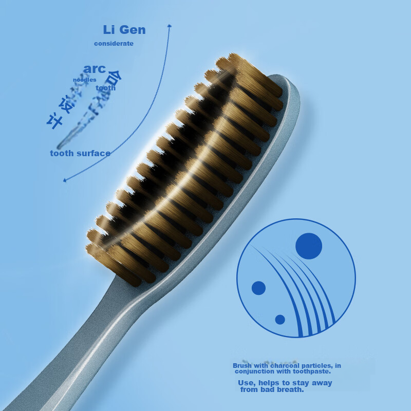 Qingwa Changtou Charcoal Toothbrush, Soft Bristles, Cleans Mouth, Portable Tooth...