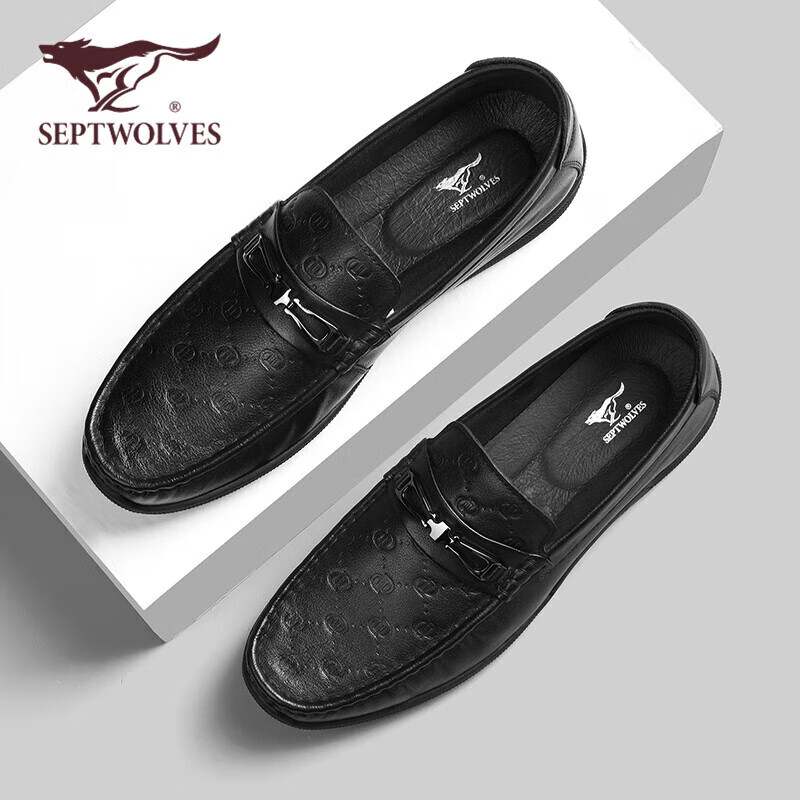SEPTWOLVES Top-Grain Leather Loafers, Men's Shoes, Spring And Summer Business Ca...