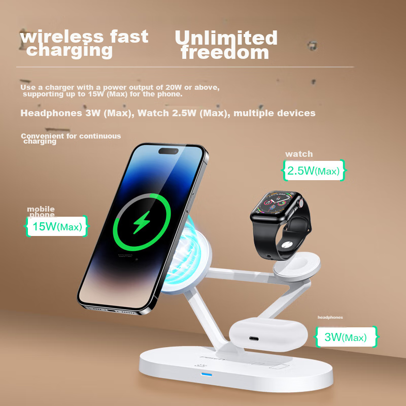 Pisen Apple Wireless Charger, Three-In MagSafe Magnetic Stand, 15W, Compatible w...