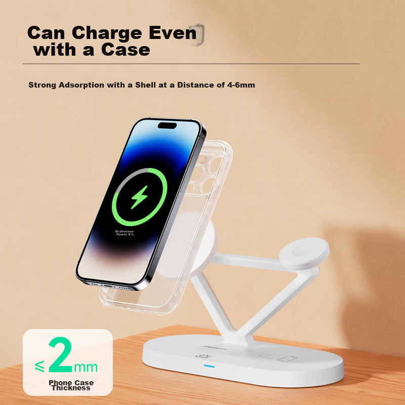 Pisen Apple Wireless Charger, Three-In MagSafe Magnetic Stand, 15W, Compatible w...