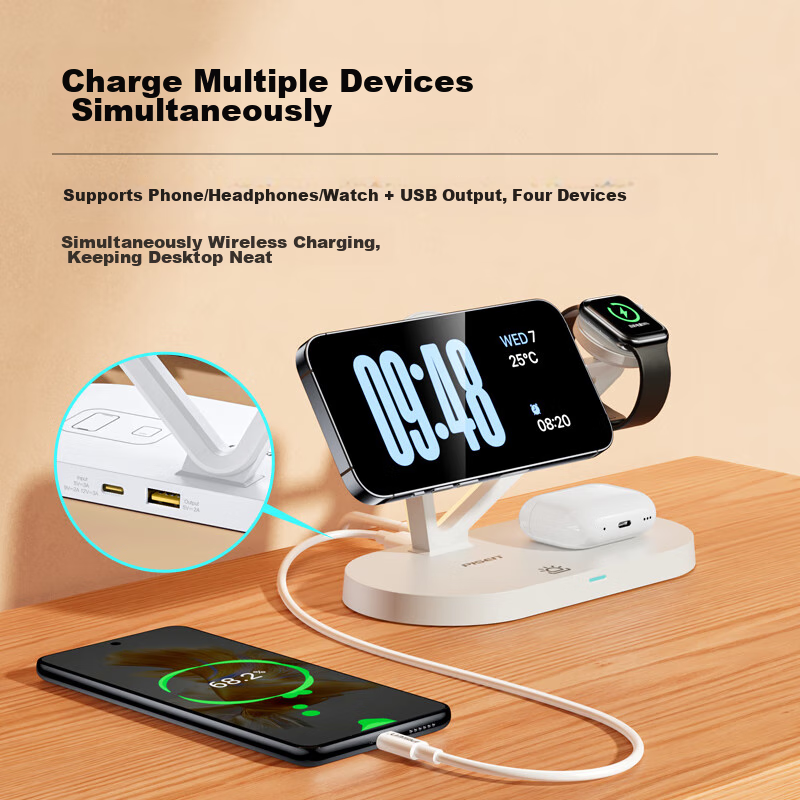 Pisen Apple Wireless Charger, Three-In MagSafe Magnetic Stand, 15W, Compatible w...