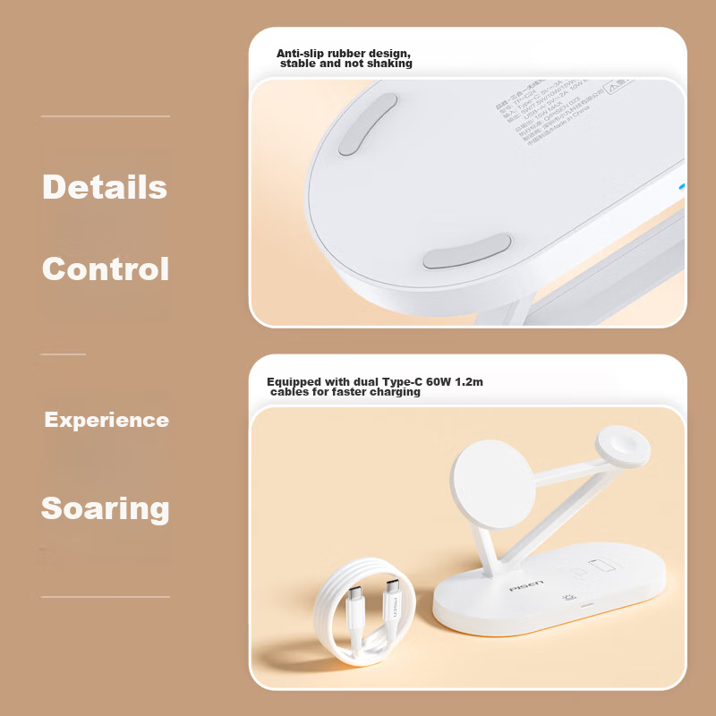 Pisen Apple Wireless Charger, Three-In MagSafe Magnetic Stand, 15W, Compatible w...