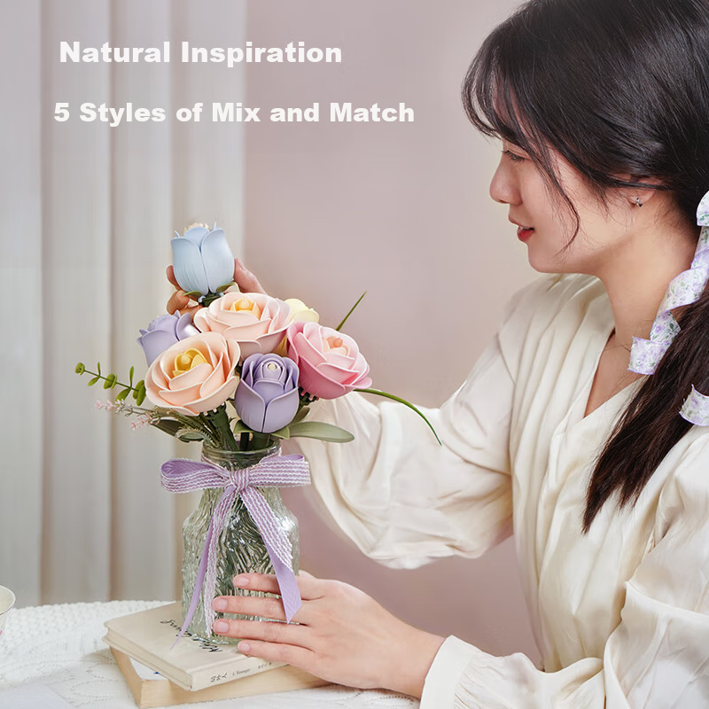 ROKR Lavender Purple Rose DIY Wooden Flower Handmade Assembly Toy Eternal Flower...