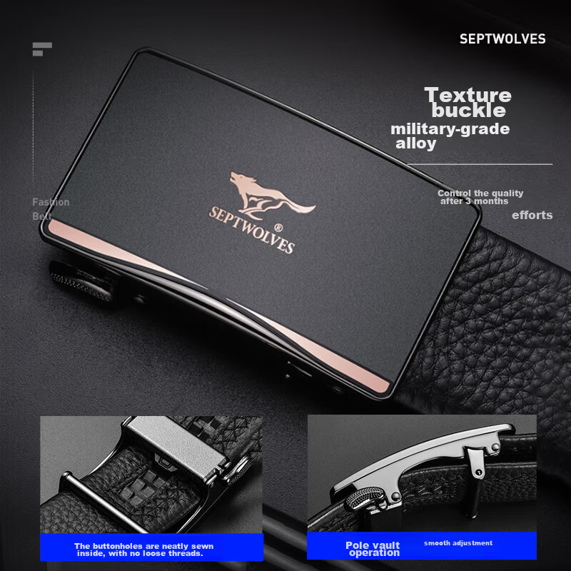 SEPTWOLVES Men's Leather Belt, Cowhide Inner Wear, Automatic Buckle, Men's Waist...