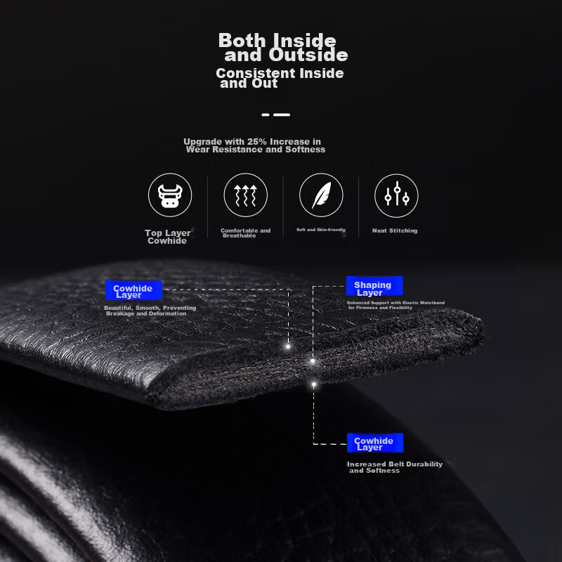 SEPTWOLVES Men's Leather Belt, Cowhide Inner Wear, Automatic Buckle, Men's Waist...