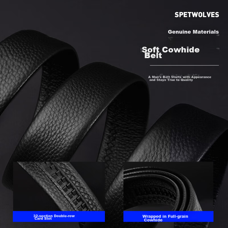 SEPTWOLVES Men's Leather Belt, Cowhide Inner Wear, Automatic Buckle, Men's Waist...