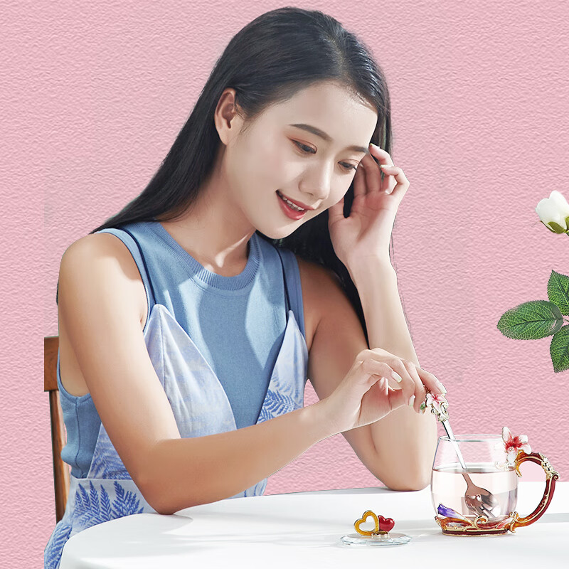 Nuoshiman Women's Day Gift Mug with Lid And Spoon, Heat-Resistant Glass Cup, Hig...