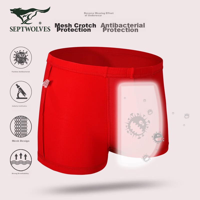 SEPTWOLVES Zodiac Year Red Underwear for Men, Silk-Like Ice Silk Bright Red New...