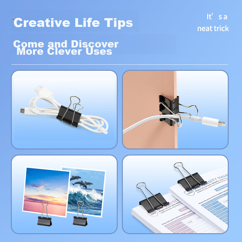 Comix Binder Clips/Loop Clips/Ticket Clips, Black Metal Clips, 3#32mm, 24 Pieces...