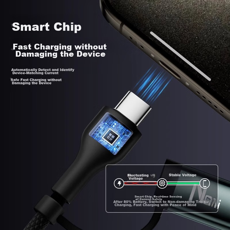 2-In Charging Cable, Type-C Data Cable, PD Dual-Head 100W Fast Charging, Compati...