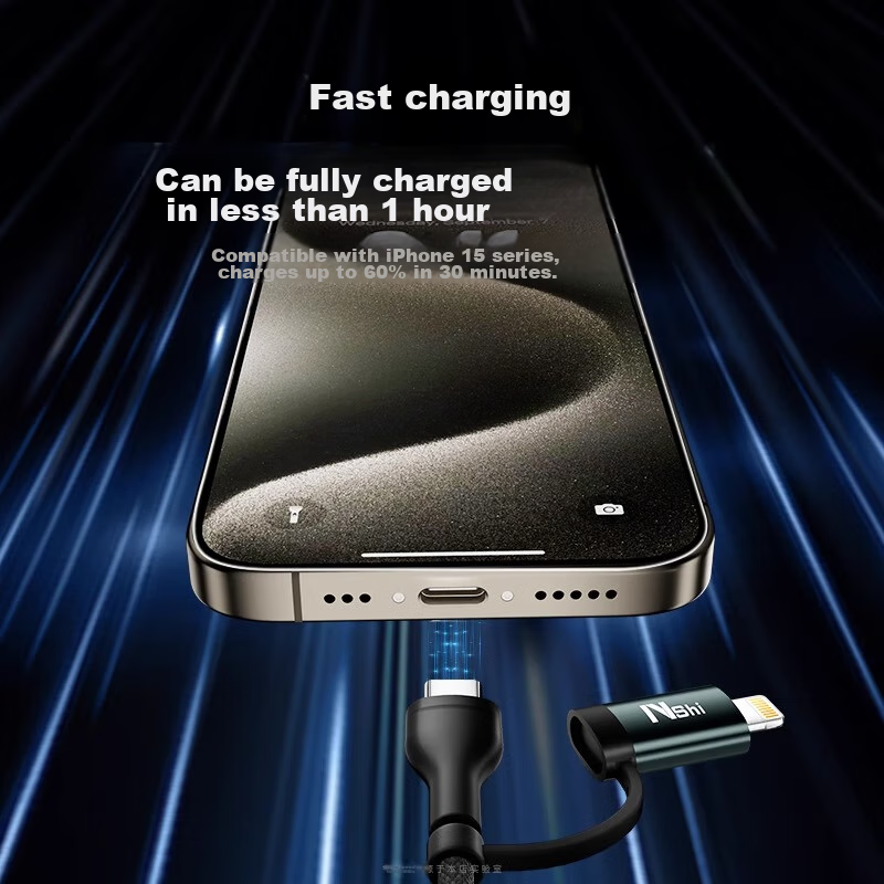 2-In Charging Cable, Type-C Data Cable, PD Dual-Head 100W Fast Charging, Compati...