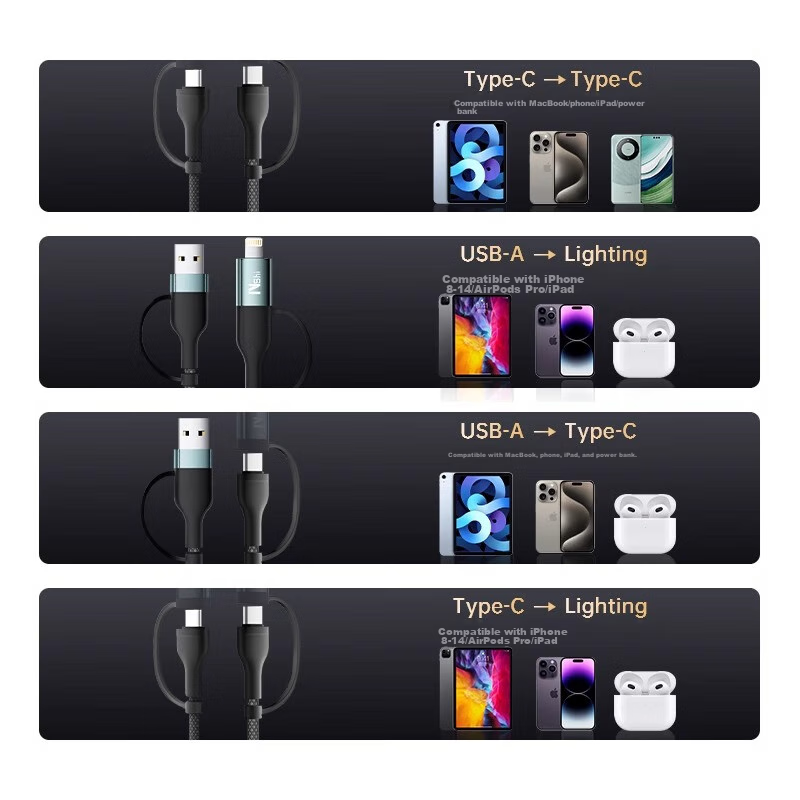 2-In Charging Cable, Type-C Data Cable, PD Dual-Head 100W Fast Charging, Compati...