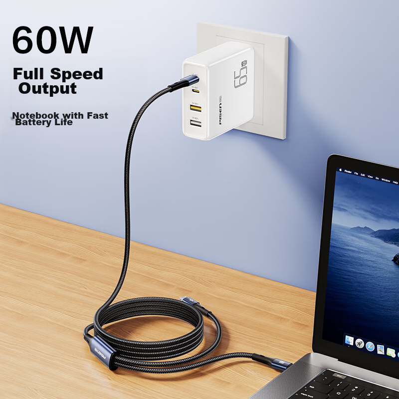 Pisen Apple Charging Cable, Dual-Head Type-C Data Cable, Two-In PD60W, One-To Ca...