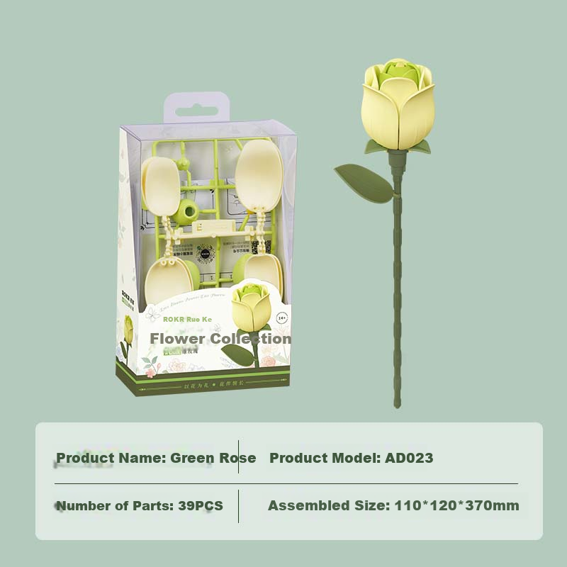 Artificial Green Rose Building Blocks DIY Handmade Assembly Eternal Flower Model...