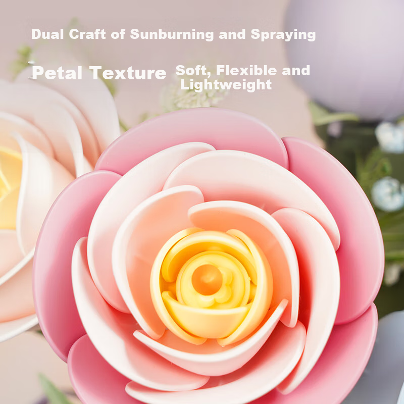 Artificial Green Rose Building Blocks DIY Handmade Assembly Eternal Flower Model...