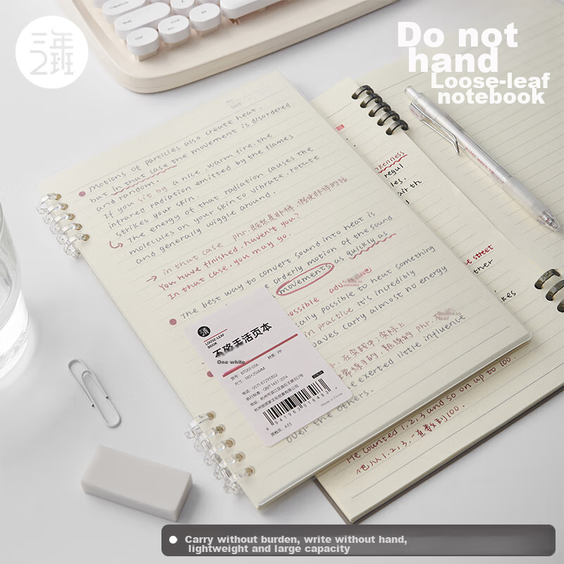 Class 2, Grade 3 B5 Lined Comfortable Loose-Leaf Notebook with Five Holes, PP So...