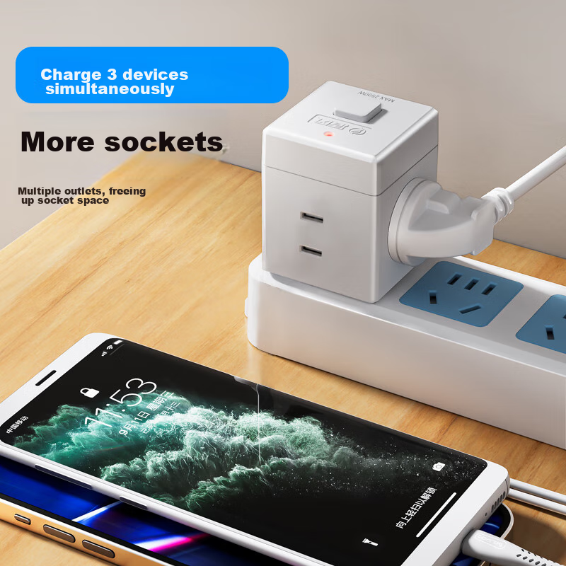 Kifen Cube Power Strip, Wireless Adapter, Multi-Outlet with Switch, Pink