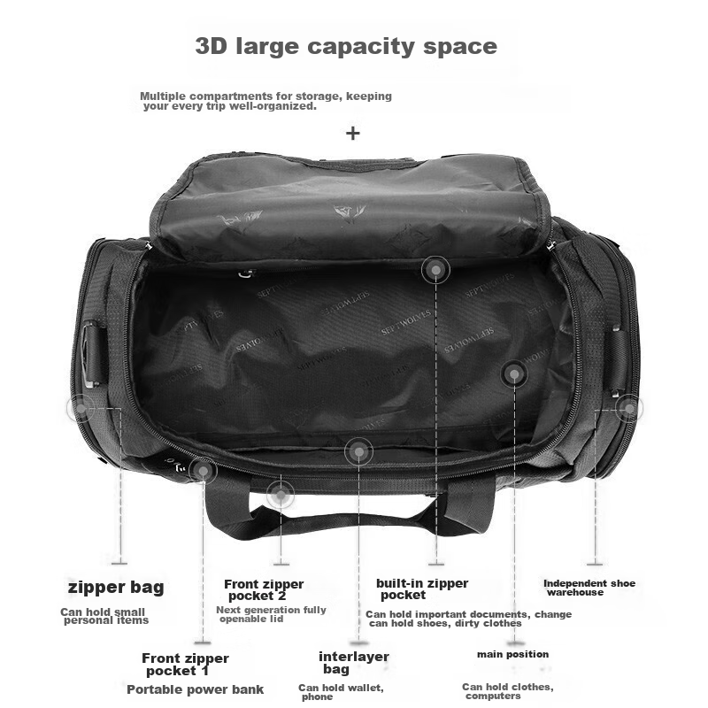 SEPTWOLVES Travel Bag, Large Capacity Sports Fitness Bag, Luggage Bag for Men An...