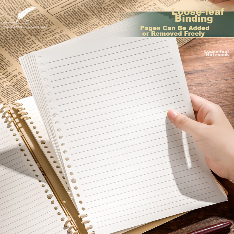 SUNWOOD A5/120 Pages Comfortable to Hold, Ruled Vintage Shell, Detachable 8-Hole...