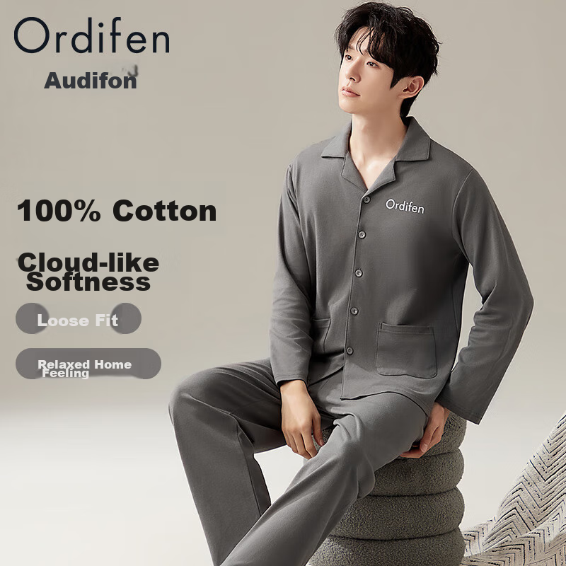 Ordifen [5A Antibacterial 100% Cotton] Men's Pajamas, Pure Cotton Cardigan, Long...