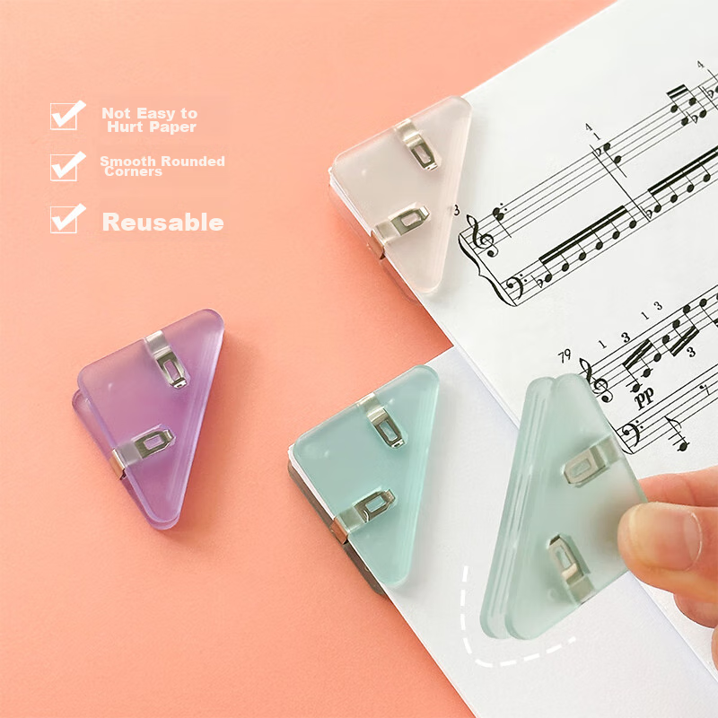 Class 2, Grade 3, 10-Pack Ice Clear Triangular Corner Clips, Plastic Binder Clip...