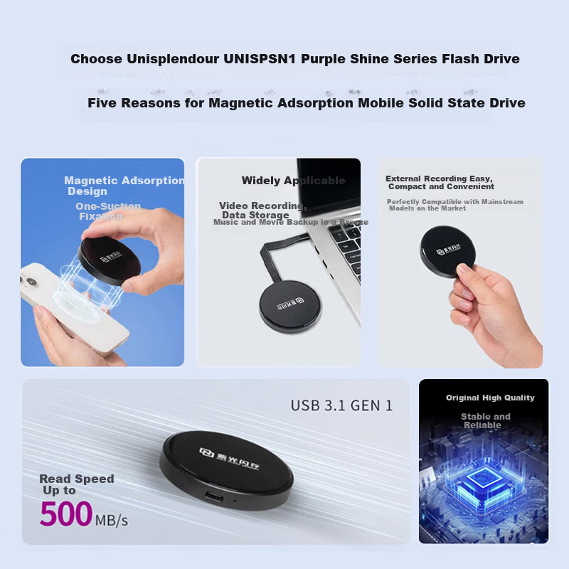 UNIS FLASH MEMORY 512GB Magnetic Attracting Portable Solid State Drive PSSD USB3...