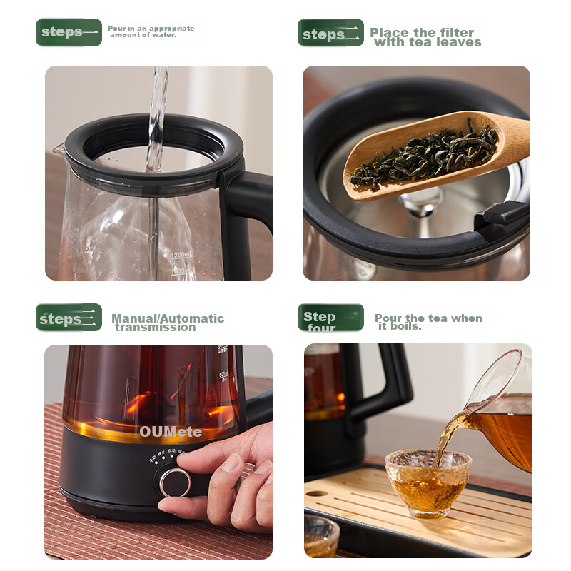 OUMETE Tea Kettle, Tea Maker, Spray Steam Tea Pot, Health Pot, Glass Constant Te...