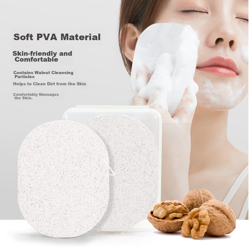 UPLUS Walnut Micro-Beads Facial Cleansing Puff, 2 Pieces with Storage Box, Stron...