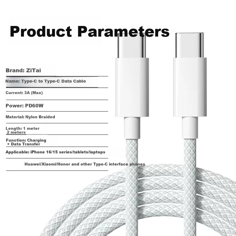 ZiTai iPhone 16/15 Data Cable Dual Head Type-C PD60W Fast Charging Cable C to C...