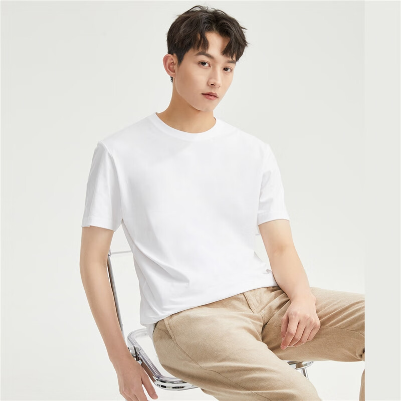 Giordano Men's Short Sleeve T-shirt Knitted Pure Cotton Solid Color Simple Basic...