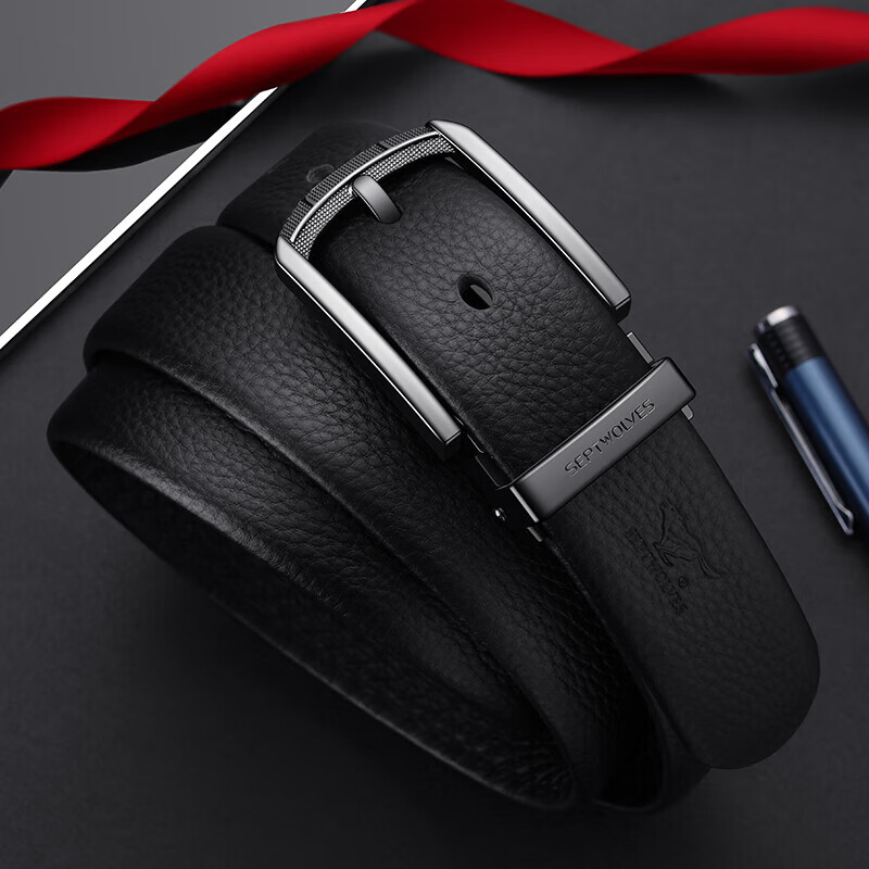 SEPTWOLVES Men's Genuine Leather [Horseshoe-Shaped] Top-Grain Pin Buckle Belt fo...