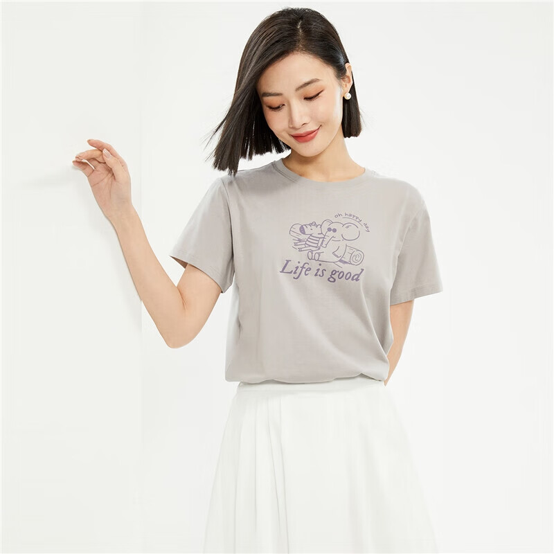ZARA Women's Cotton Knit T-shirt with Daily Elephant Print Round Neck Short Slee...