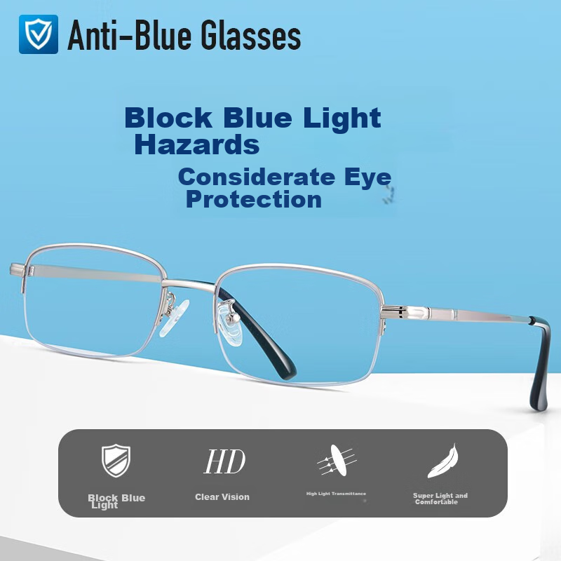 Yupintang Anti-Blue Light Reading Glasses for Men, Semi-Rimless Metal Reading Gl...