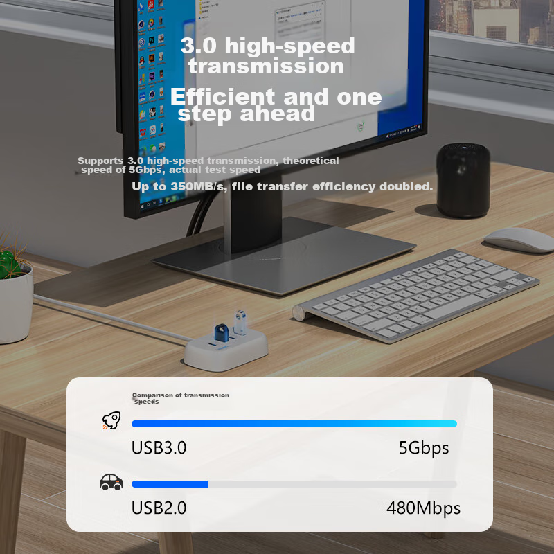 Pisen USB Hub, Desktop Computer USB Extension Cable, 3.0 High-Speed 4-Port Hub A...