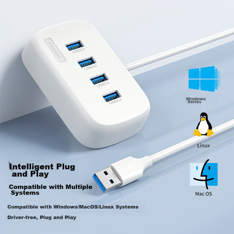 Pisen USB Hub, Desktop Computer USB Extension Cable, 3.0 High-Speed 4-Port Hub A...