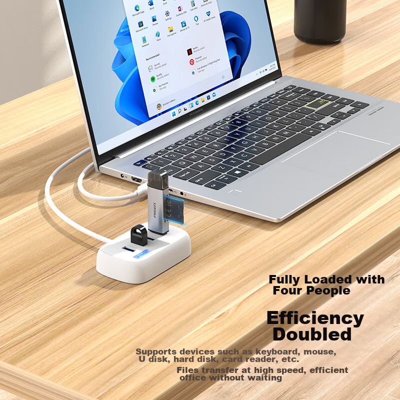 Pisen USB Hub, Desktop Computer USB Extension Cable, 3.0 High-Speed 4-Port Hub A...