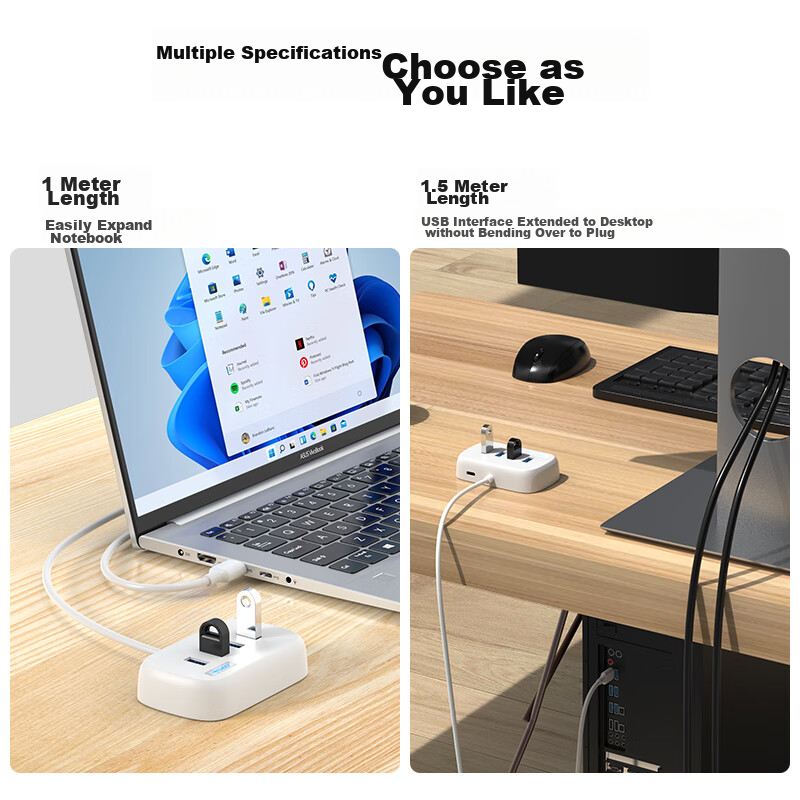 Pisen USB Hub, Desktop Computer USB Extension Cable, 3.0 High-Speed 4-Port Hub A...