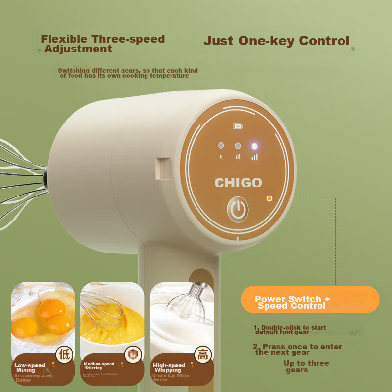 CHIGO Handheld Electric Egg Beater, Wireless Mini Cream Whipper, Home Use Mixer,...