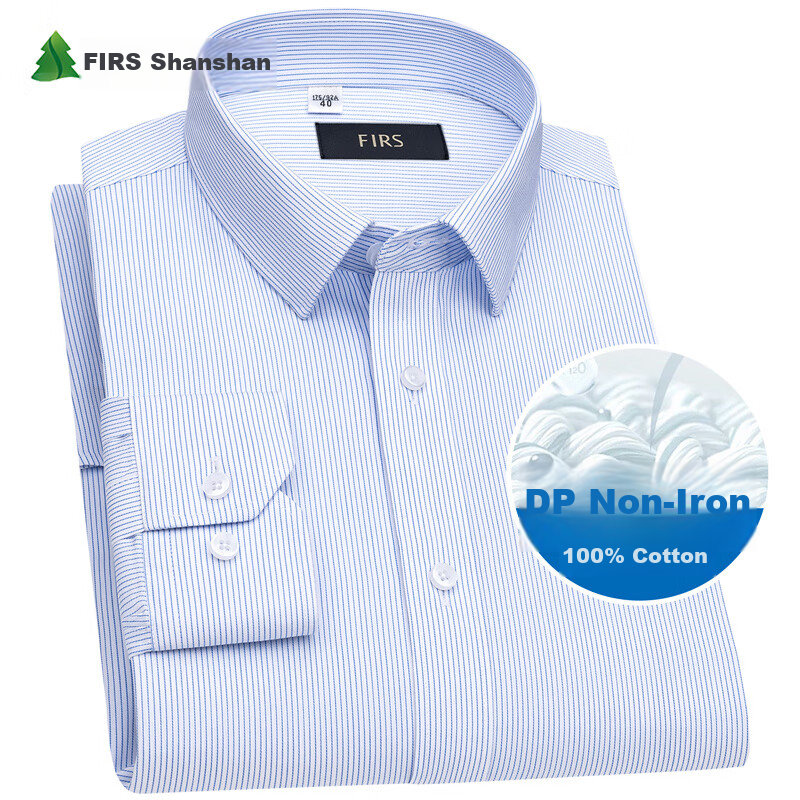 FIRS Men's DP Wrinkle-Free Long Sleeve Cotton Striped Shirt, Spring And Autumn B...