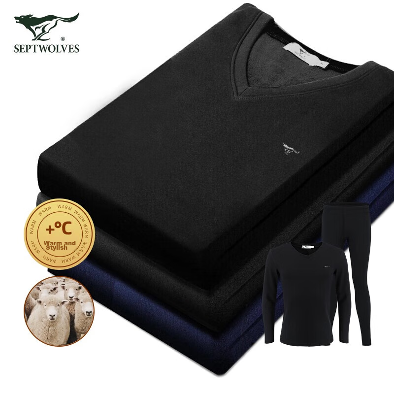 SEPTWOLVES [Wool Warmth] Thermal Underwear for Men, Fleece-Lined Thickened Autum...
